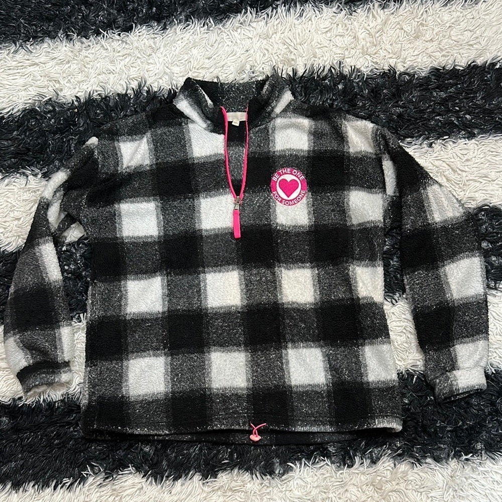 Ultra Flirt Buffalo Plaid Quarter Zip Fleece Top, “Be The One”, Sz Large
